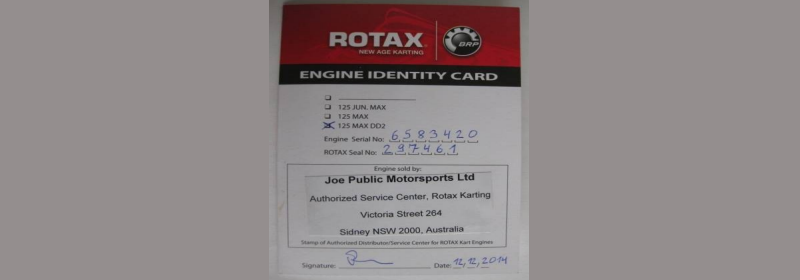 Campionato Rotax Italia - Carta identità motori Rotax 125 sigillati